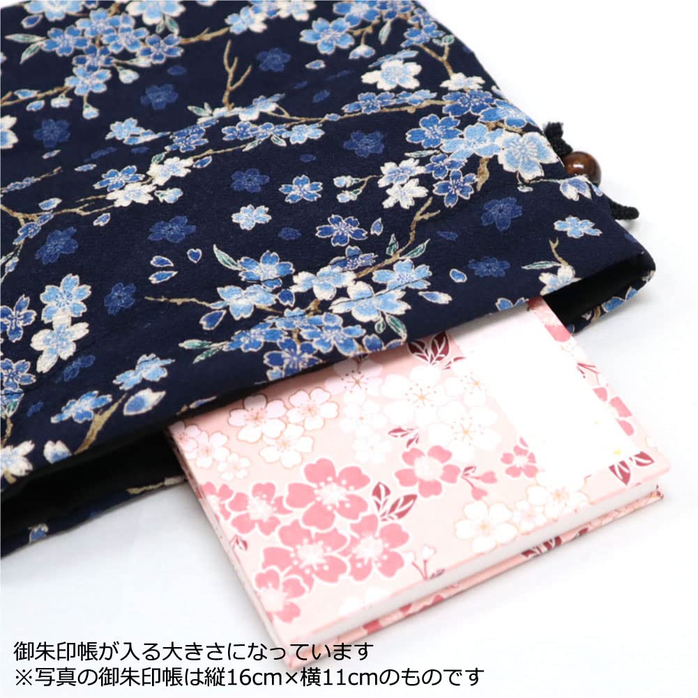 COCOLUCK Japanese Pattern Drawstring Accessory Made In Japan with Chirimen Fabric Perfect for Goshuin and Gifts Navy Bag, Case, Lining, Books,