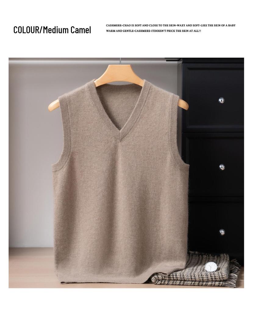 Men's Cashmere V-Neck Sleeveless Knit Vest - 2025 Autumn/Winter Collection