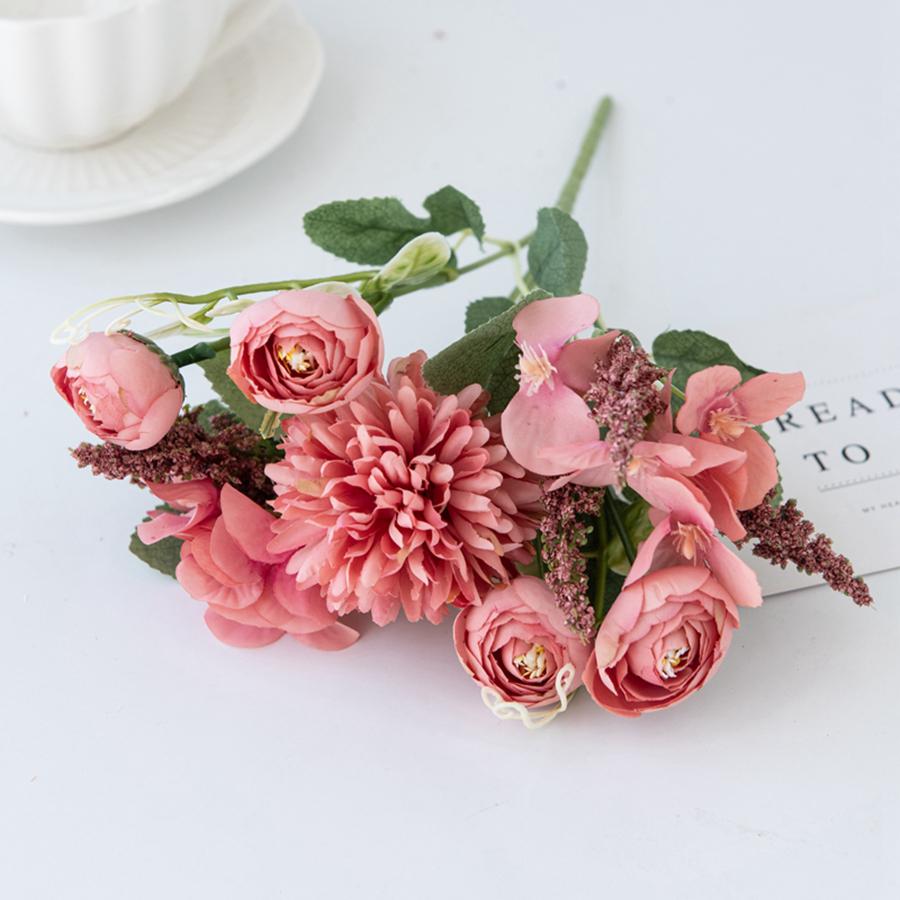 Artificial Hydrangea Flowers Scrapbooking Silk Tea Rose Buds Bouquet Vase Home Room Decor Wedding Diy Festival Garland Accessory
