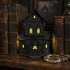 Illuminated Gothic House Ornament Lighted Halloween Village Statue with LED Light, Cabinet Black Spooky Figurine for Tabletop Holiday Home Decor