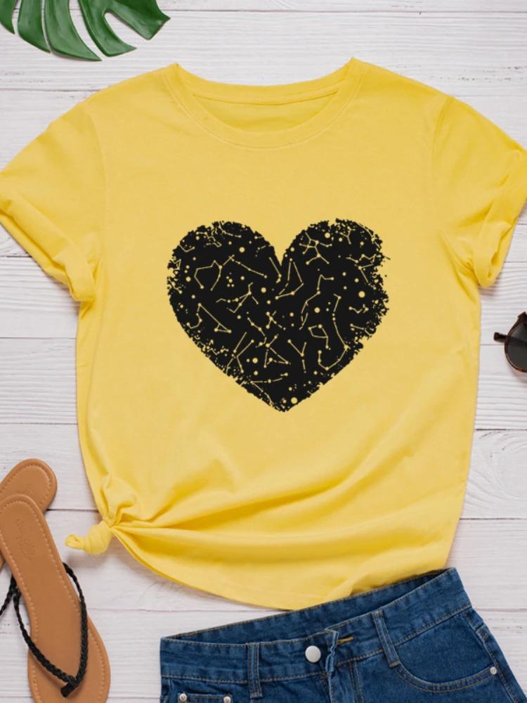 Black Heart Print T Shirt Women Short Sleeve O Neck Loose Tshirt Summer Women Causal Tee Shirt Tops Camisetas Mujer