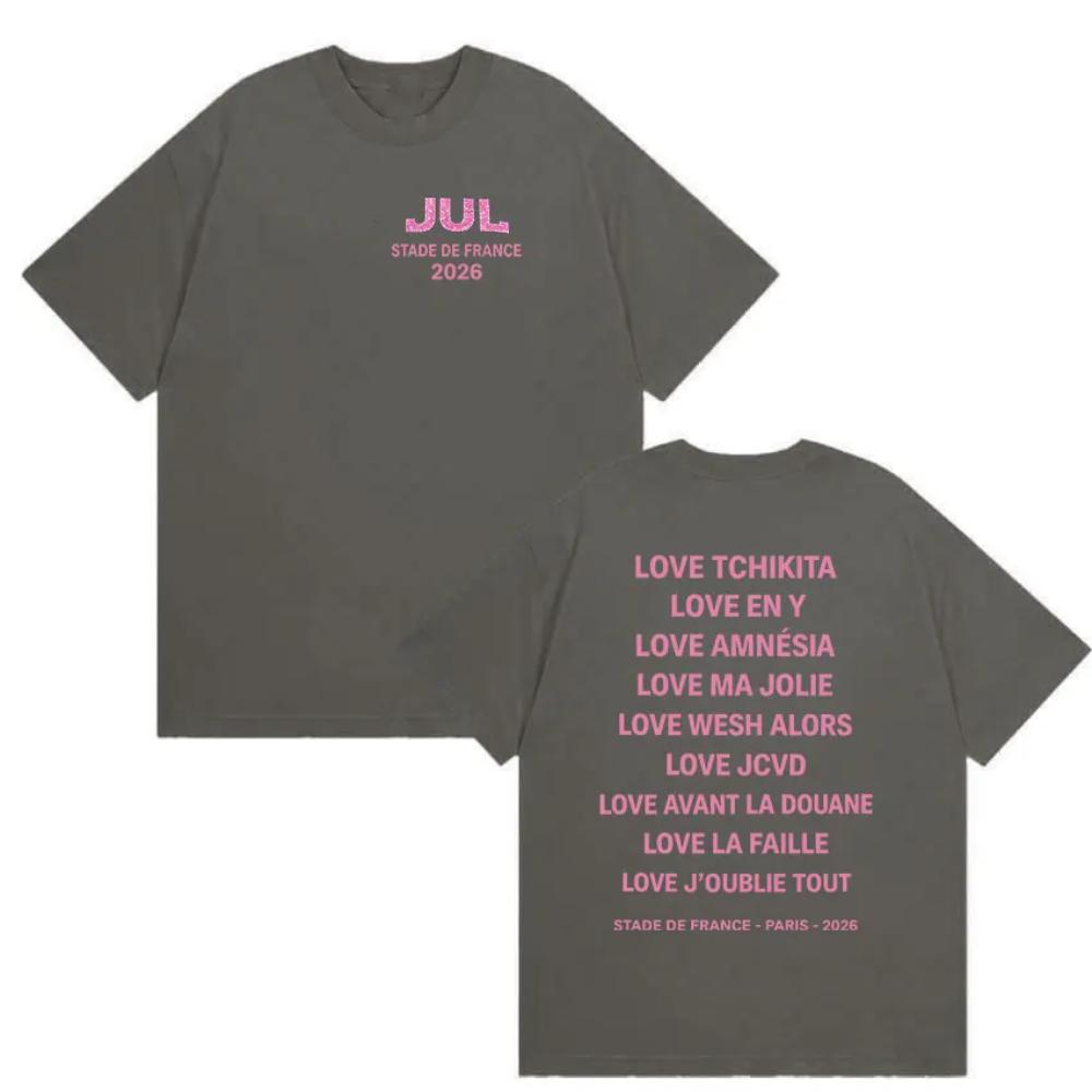 Unisexs Summer Short Sleeve TShirt JUL Love Series French Rapper Letter Graphic Front Back Print 100 Cotton Loose Breathable