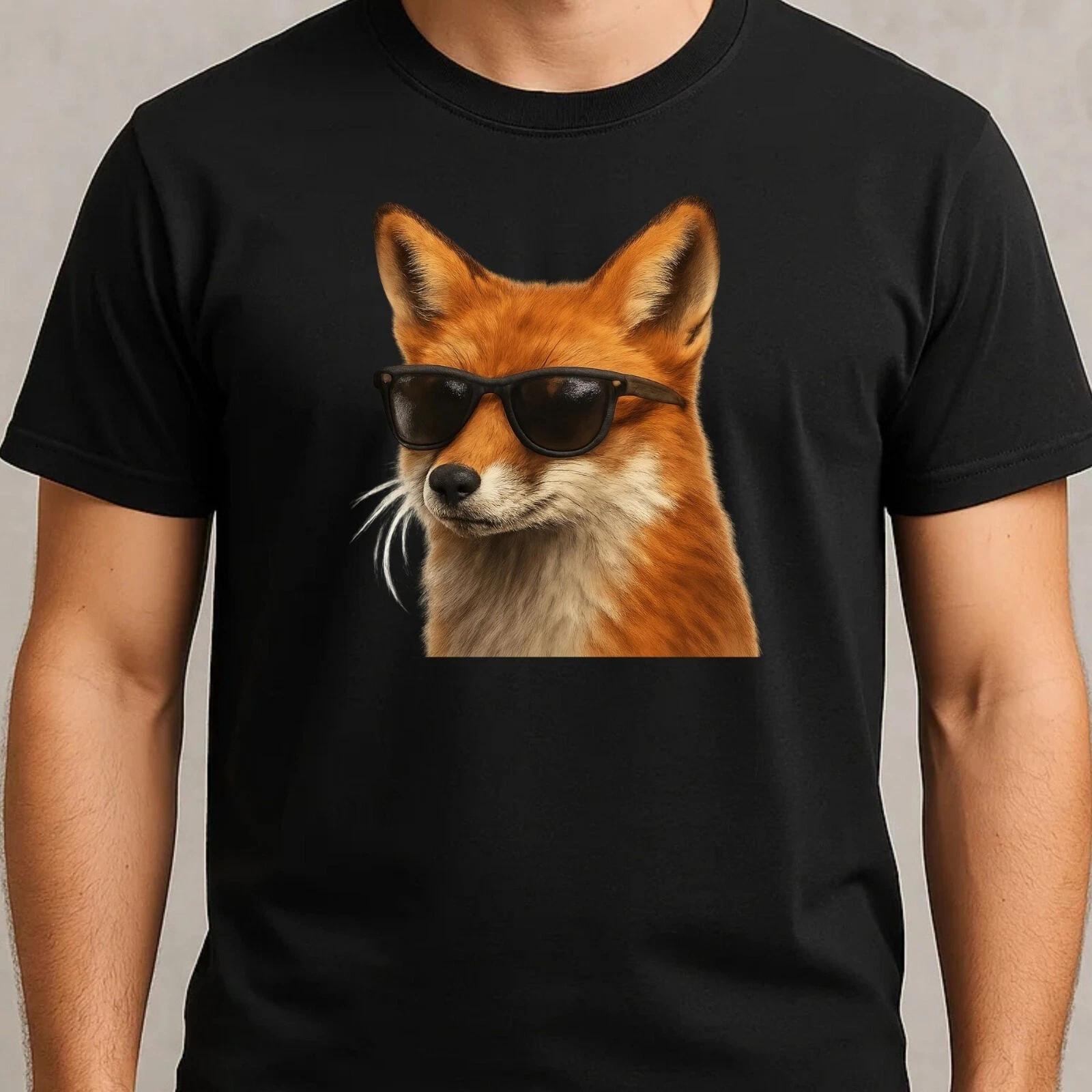 T-Shirt Herren Fuchs mit Sonnenbrille Motiv Baumwolle Größe S bis 5XL XXXXL