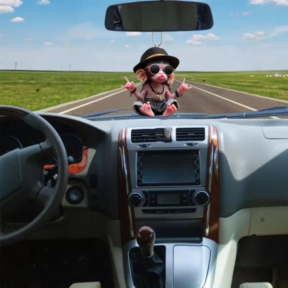 With Chain Monkey-Shaped Car Pendant 2D Rearview Mirror Ornaments  Car Interior Accessories
