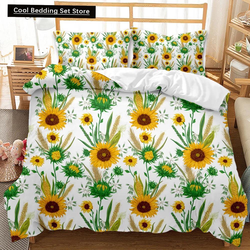 Comforter Sunflower Girly Yellow Floral Print Twin Comforter Women Blossom Flowers Polyester Bedding Set King Size