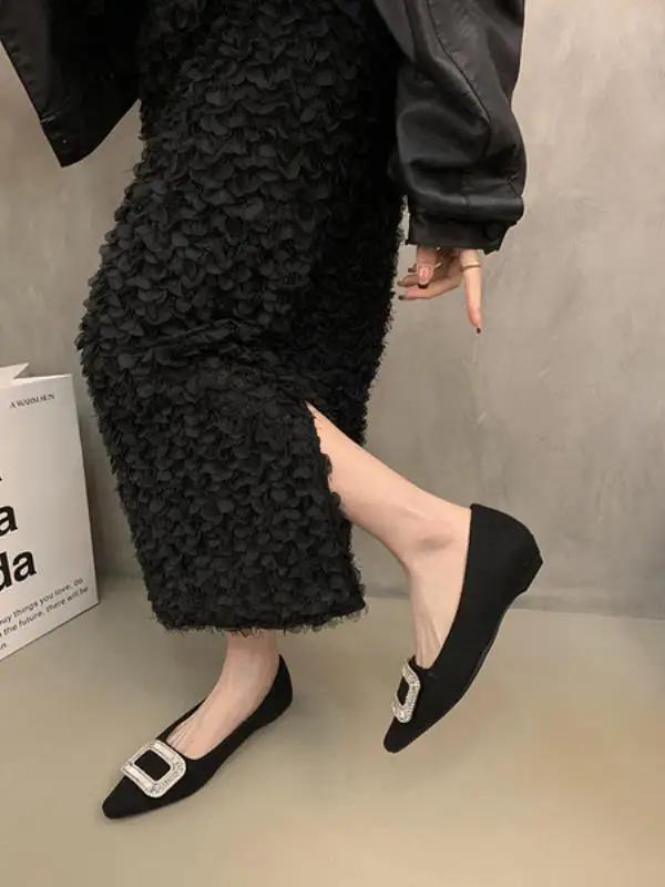 

Летняя обувь женская на низком каблуке с кристаллами и мелким носком, черные туфли на плоской подошве, женская обувь без застежек, модная женская обувь со стразами, новая обувь без застежек 40