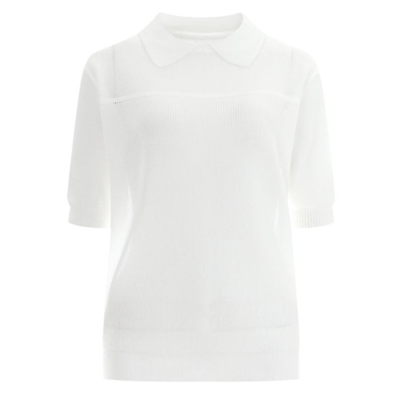 Shop   Women Collar Neck Regular ShorT Sleeve KniT T shirT whiTe 21ds Wkn 1436