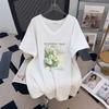 Plus Size V-Neck Mid-Length Short-Sleeve Loose Fit T-Shirt for Women