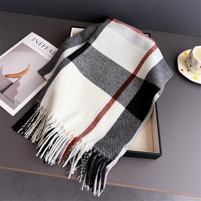 Couple Versatile High-end Imitation Cashmere Soft Waxy Shawl Scarf To Keep Warm Autumn and Winter Plaid Fringed Women's Scarf
