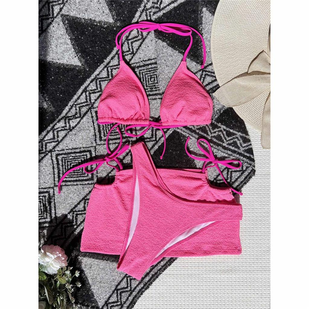 3 STK Med skjørt Rynket brasiliansk Bikini Dame Badedrakt Dame Badedrakt Tredelt Bikinisett Badedrakt Swim