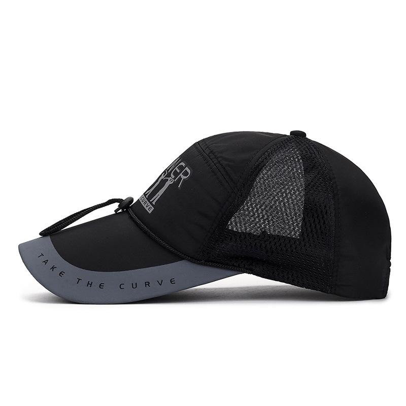 Summer Big Edge Extended Brim Sun Protection Fishing Hat Outdoor Sports Windproof Rope Men's Net Hat Breathable Sunshade Baseball Cap