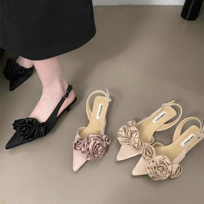 Fashion Pointed Toe French Flower Sandals for Women Spring and Summer Casual Sandals Women Ladies Shoes Low Heeled Women's Shoes