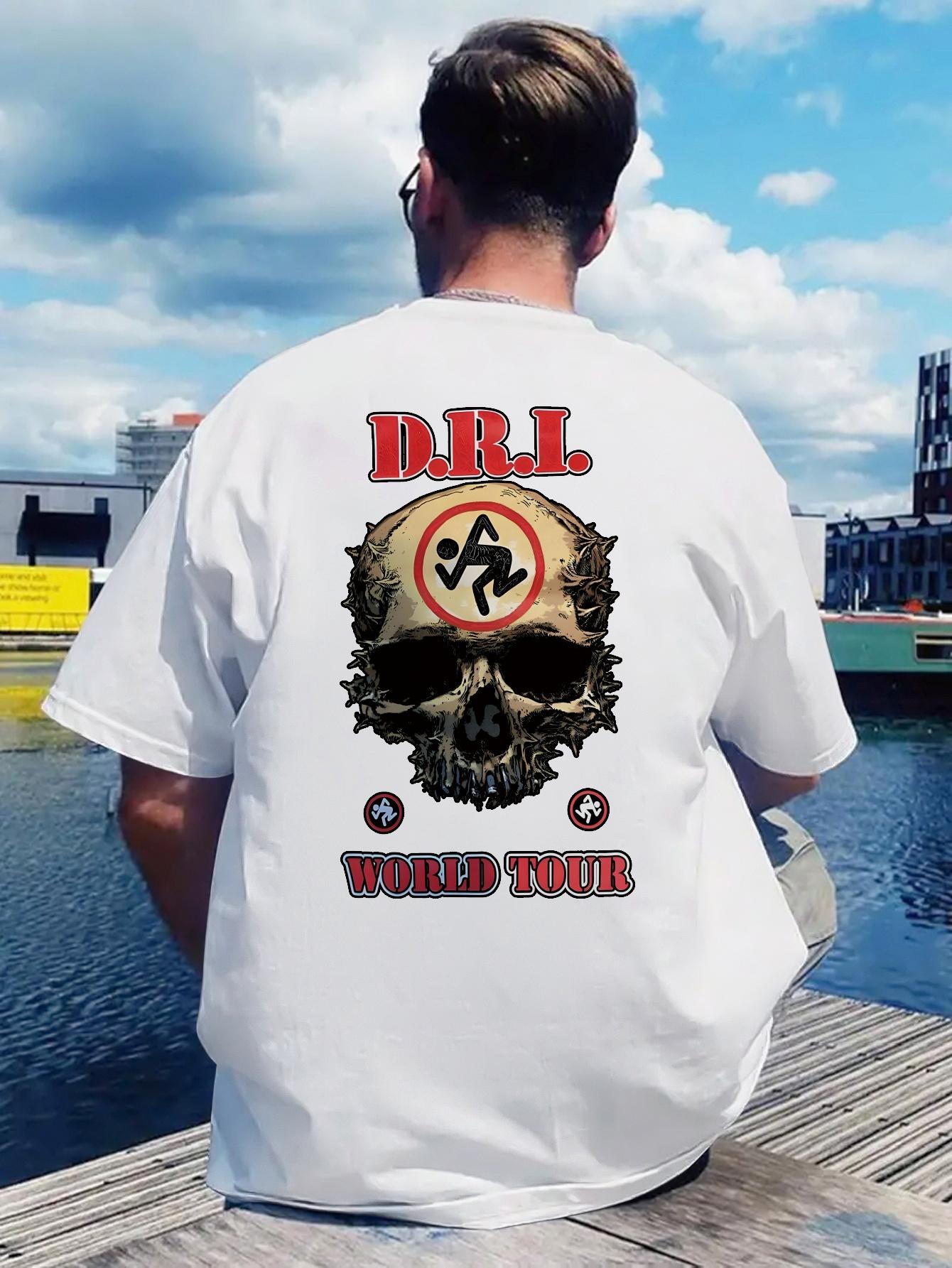 

Vintage Heavy Metal Band Graphic T-shirt - Back Print Skull & Worldwide Tour Design - Black Rock Tee for Concerts XL