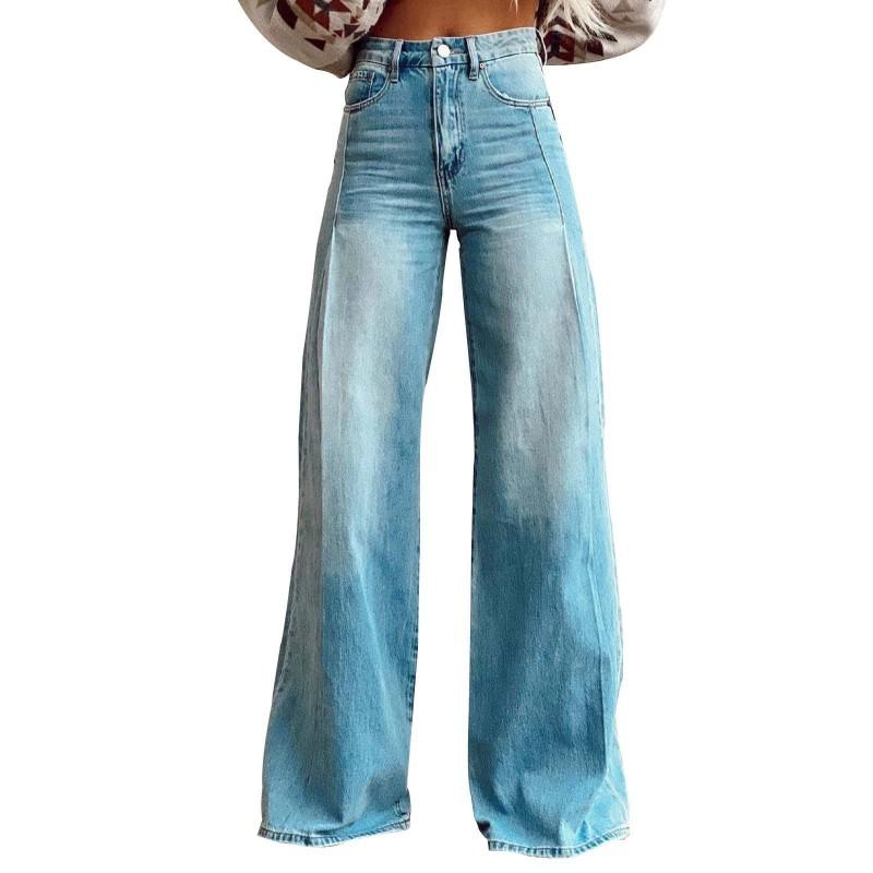 Womens High Waist Wide Leg Denim Pants Fashion Washed Long Jeans Daily Wear