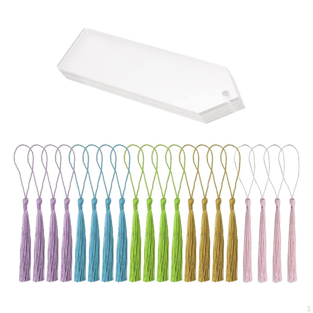 20pcs Acrylic Blank Bookmarks with Colorful Tassels, Sublimation Hole for DIY Crafts
