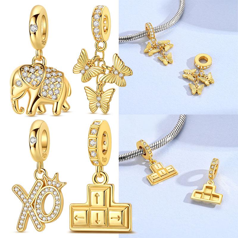 Jmg Bags Women's Golden Series Copper Metal Hugs And Kisses Charm Bead Components Butterfly Elephant Pendant Bead Component Compatible With Authentic Original