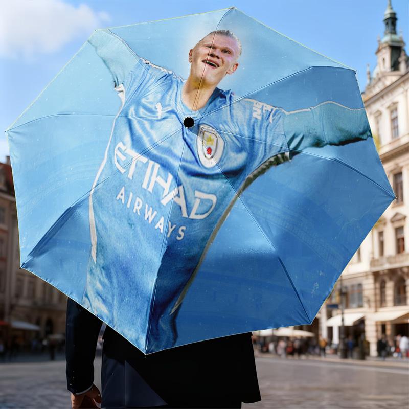 Haaland Player Pose Automatic Folding Umbrella - 8-Rib Travel Umbrella with Auto Open/Close & Portable Gifts for Holidays or Birthdays