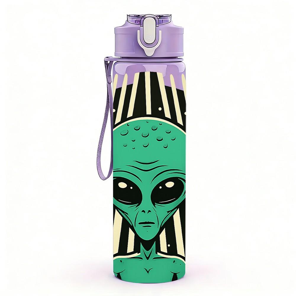 1PC Alien Peace Hand Gesture 750ml Color Plastic Sports Water Bottle Leakproof Flip Straw Lid Suitable for Sports Office Home Use