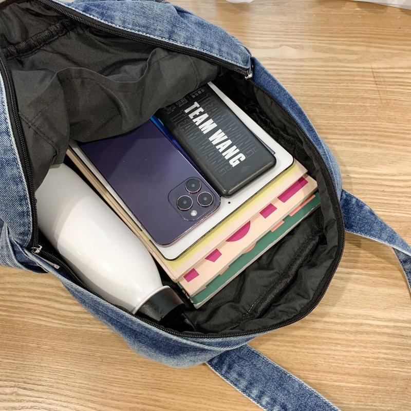 Schoolbag new street trend retro denim backpack lazy style shopping light shoulder cross tote bag