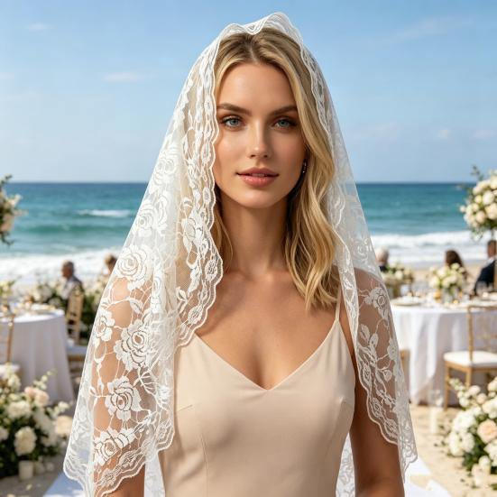 Women Veil 1-Tier Wedding Veil with Exquisite Lace Binding Romantic Bridal Headpiece for Church Ceremonies Engagement Banquets