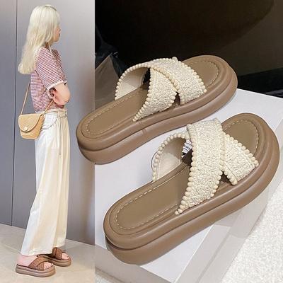 Thick-soled Small Fragrant One-word Slippers, Women's New Summer Wear French Small Sandals Beach Sandals In 2025