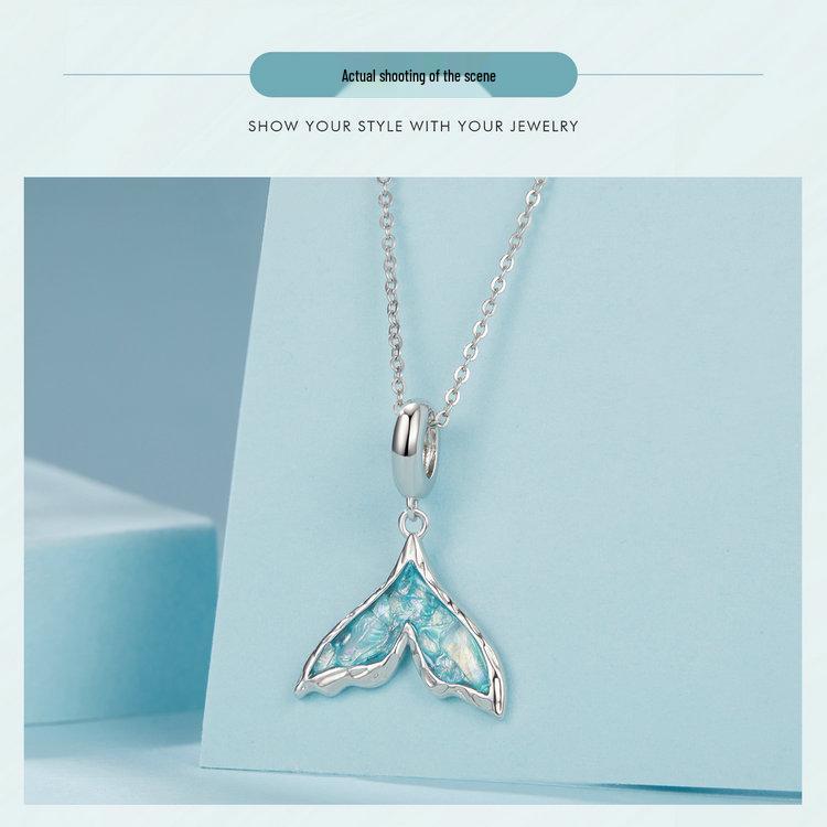 Exquisite Fantasy Blue Fishtail S925 Sterling Silver Pendant Charm for DIY Bracelet