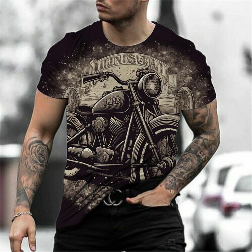 Motorcycle T-shirt Men 3D Print Short Sleeve Vintage Classics TShirt For Mens Street Ride Biker Shirts Tops Oversized Tee Shirt