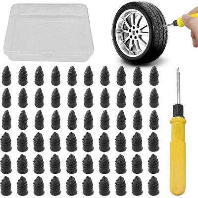 60PCS Tire Repair Rubber Nail, Tire Puncture Repair Tool Kit With Screwdriver, Self Service Vacuum Tire Repair Screw Plug, Tire Repair Kit For Car