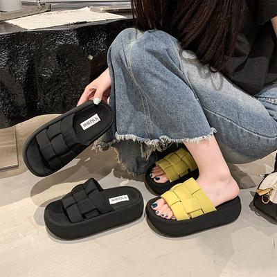 Thick-bottomed Woven Slippers Women's New Open-toed and Versatile Outer Wear In Summer 2025, High-end Casual One-word Cool Slippers