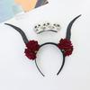 Gothic Lace Rose Devil Horn Headpiece Stylish Hair Hoop Lightweight Photoshoots Props For Halloween Cosplay Event
