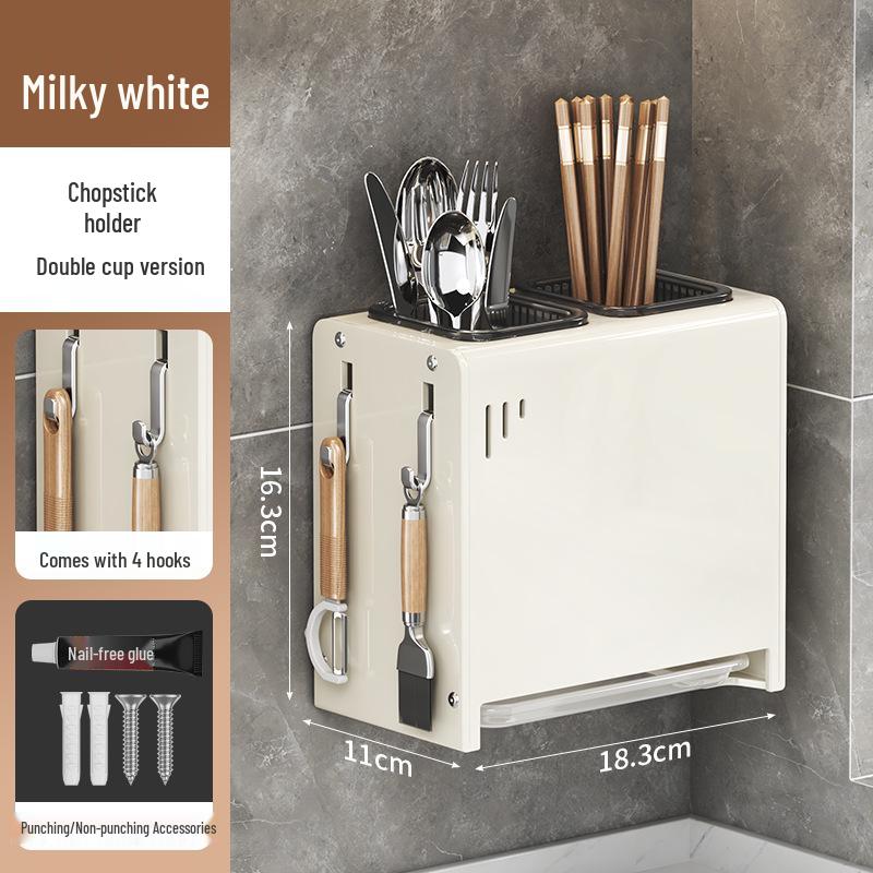 Stainless Steel Wall-Mounted Chopstick & Knife Holder with Drip Rack