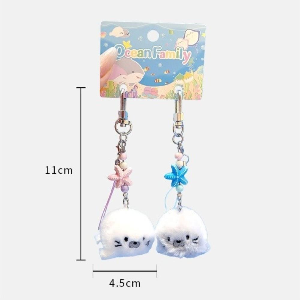2Pcs Adorable Soft Plush Keychain Small Size Cartoon Ocean Theme Keychain Fluffy Kawaii Keyring Bag Decoration