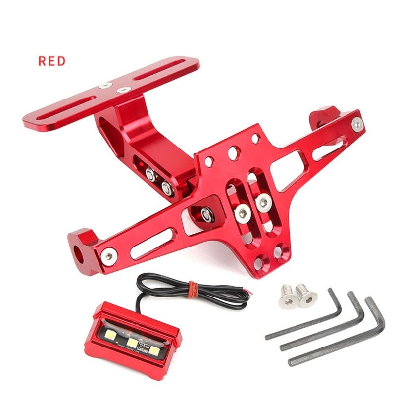 Adjustable Motorcycle License Plate Bracket Holder Integrated LED Light For Night Riding Heavy Duty Aluminum Alloy Frame