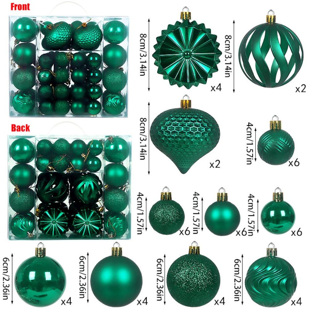 48PCS High-quality Plastic Christmas Ball Set 4/6/8cm Suspensable Christmas Tree Balls Solid Color Xmas Ornament Ball Party