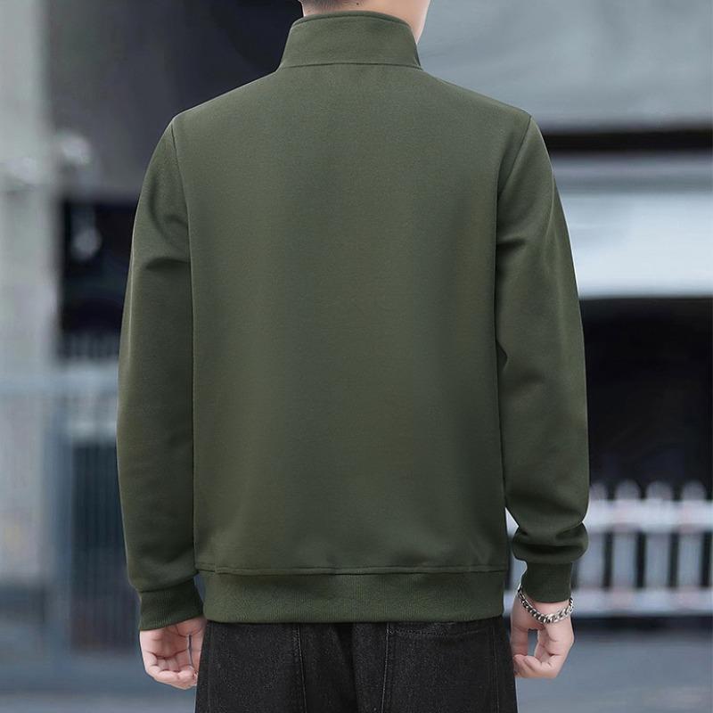 Trendy Mikiny Jednobarevné se Stojáčkem pro Muže Módní Ležérní Pulovr na Poloviční Zip Společenský Streetwear Sportovní Mikina Topy