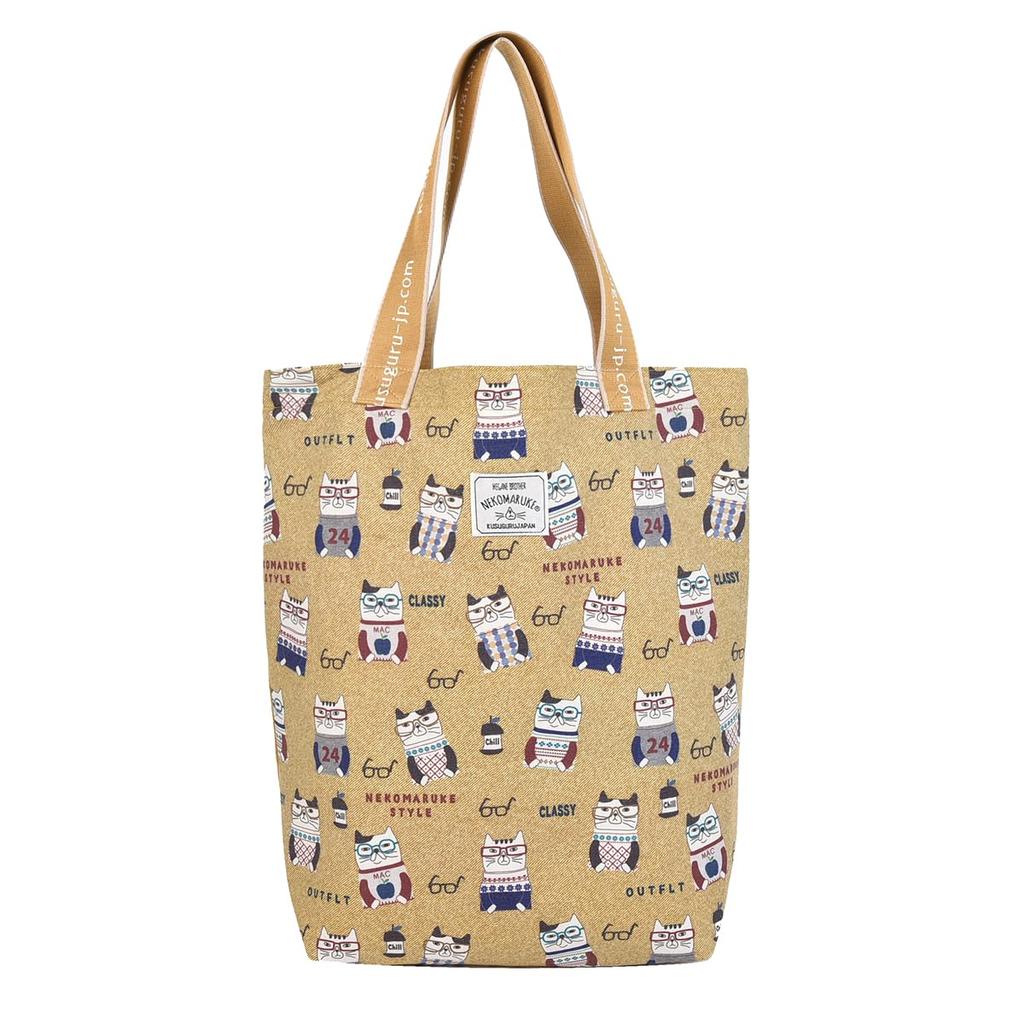 [Kusuguru Japan] Women's Cat Tote Bag, Mustard