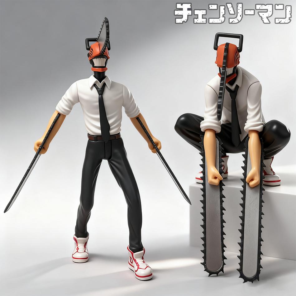 HEISS Anime Chainsaw Man Figur 2er Set Denji Action Figur 14-17cm Auto Dekoration Puppe PVC Modell Sammlerstücke Spielzeug Kinder Geschenke
