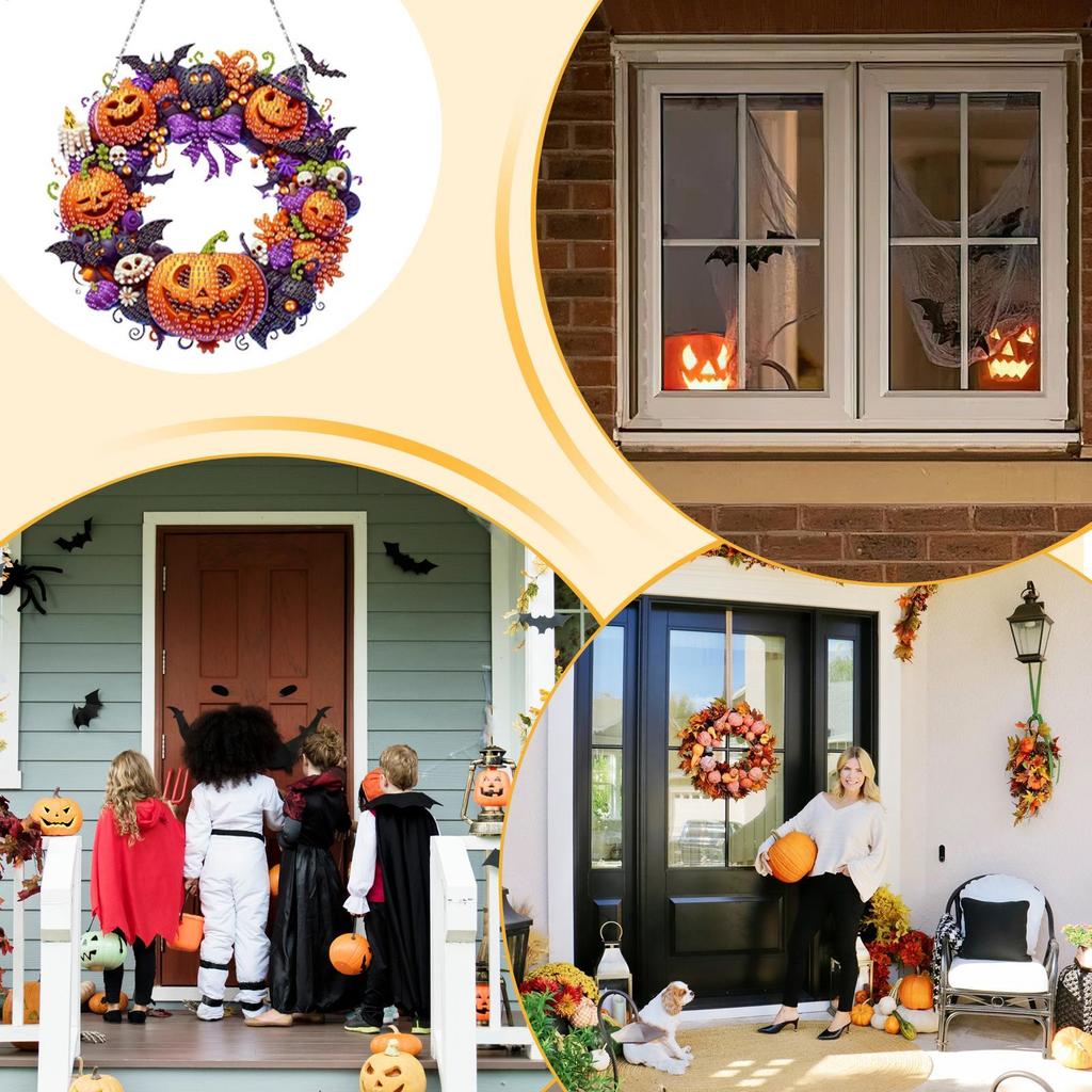 Strassmalerei Halloween-Kranz 2D Acryl Aufhängbare Fensterdekoration Strassmalerei Bastelset Für Schlafzimmer Arbeitszimmer