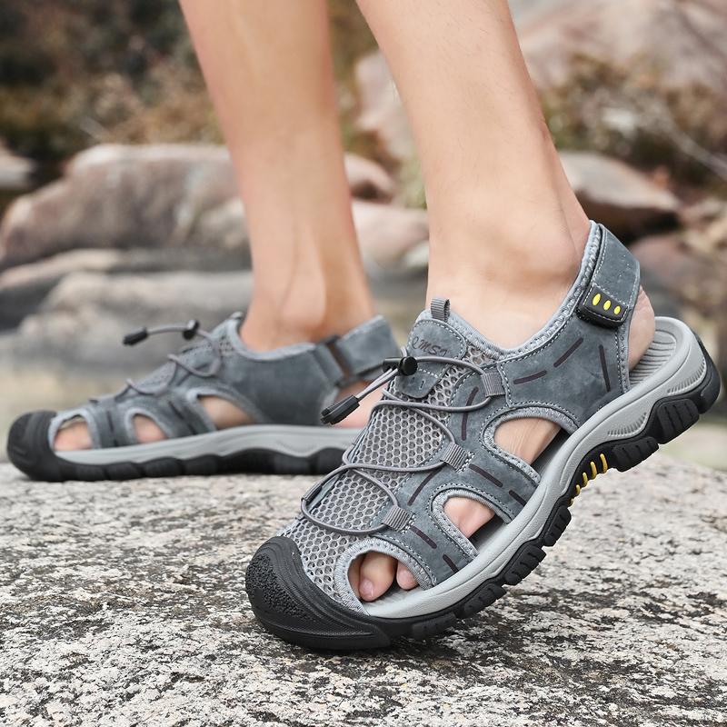 2025 New Bag Head Sandals Men's Breathable Men's Outdoor Beach Shoes Hollow Sports and Leisure Foreign Trade Leather Large Size
