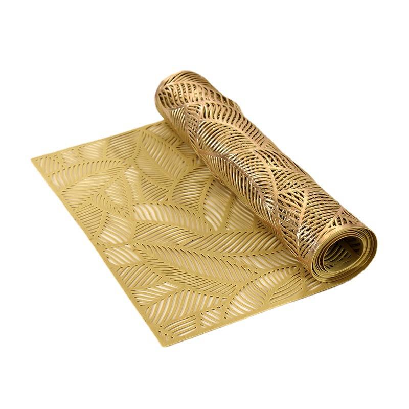 Bronzing PVC Table Runner 35*180cm Leaf Hollow Anti-slip Heat Insulation Dinning Table Mat Home Hotel Tablecloth Decoration