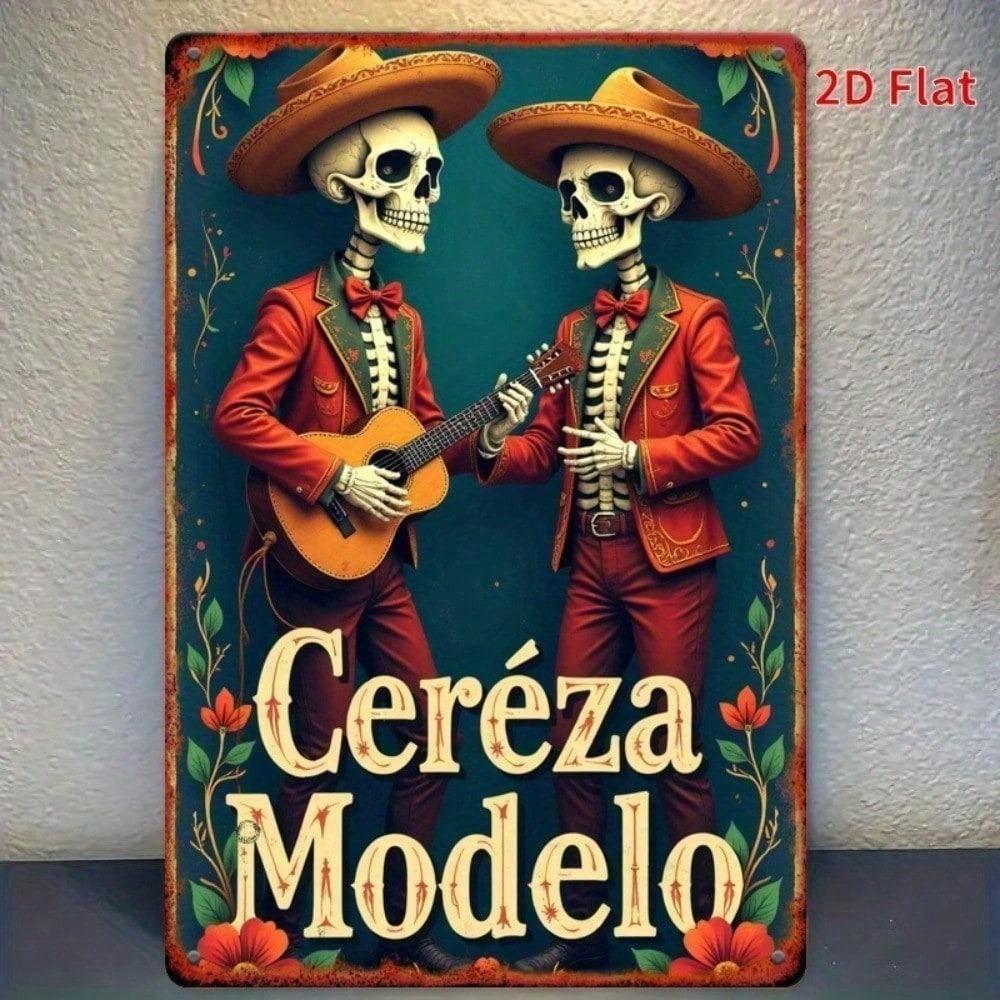 

Tucson Metal Wall Art Sign Day of The Dead Retro Skeleton Guitarist Decor 78x118 Inch Handmade 20x30cm
