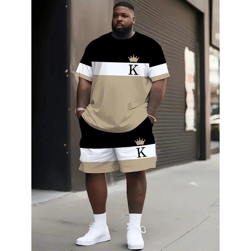 Fashion Printed Set Casual Loose Men's Crew Neck Sport Wear Men’s