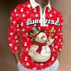 Father Christmas Cartoon Pattern Digital 3D Printing Polo Shirt Large Size Loose Men's Zip Lapel Shirt