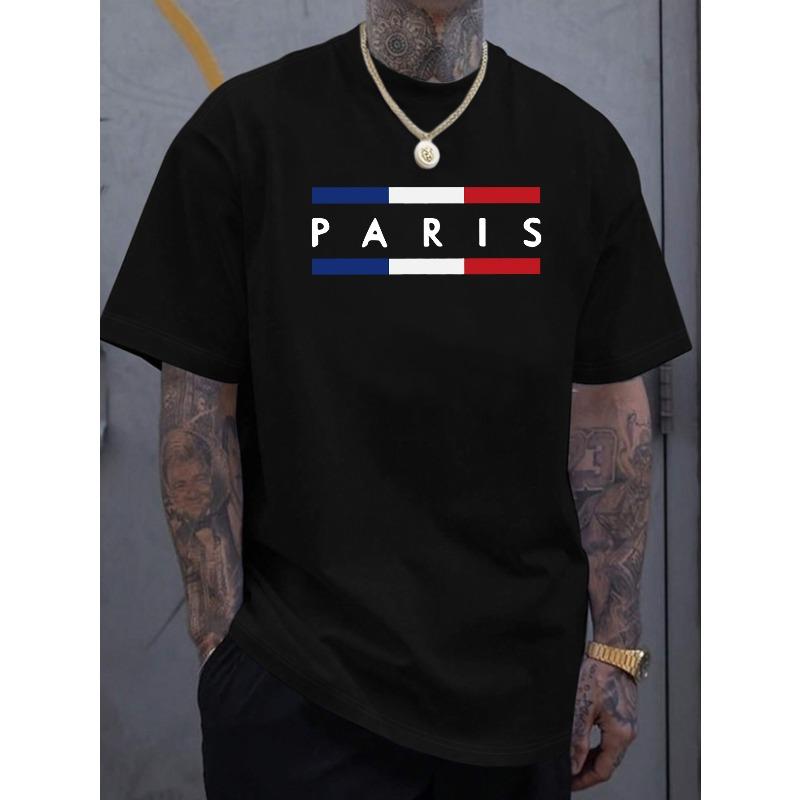 Europäische Größe Herren Neues Stilvolles und Einzigartiges Paris Design Print Lässiges Kurzarmhemd, Perfekt für einen Coolen, Modischen Sommer, Bietet Komfort L schwarz