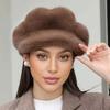 Winter Beret French Style Solid Color Design Versatile Wide Brim Hat Warmth Octagonal Hat Elegant One Size