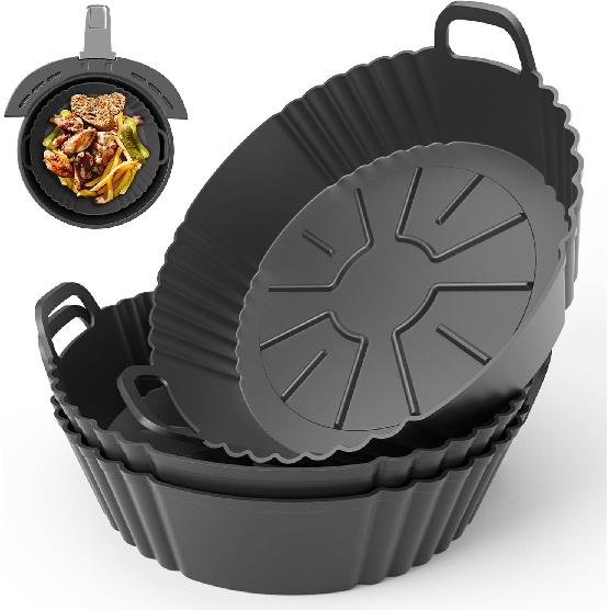 Round Silicone Air Fryer Liners 3Pack, Ninja AF101 & AF161 Silicone Liners for 4-5.3QT, Reble Air Fryer Accessories Food Grade Liners, Compatible 4-5.3QT чёрный