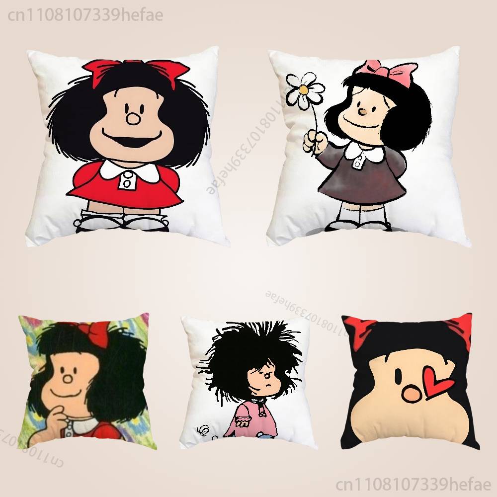 Cartoon MMafalda Cute Print Polyester Pillow Case for Valentine gift Home Sofa Cushion Cover Decoration Custom