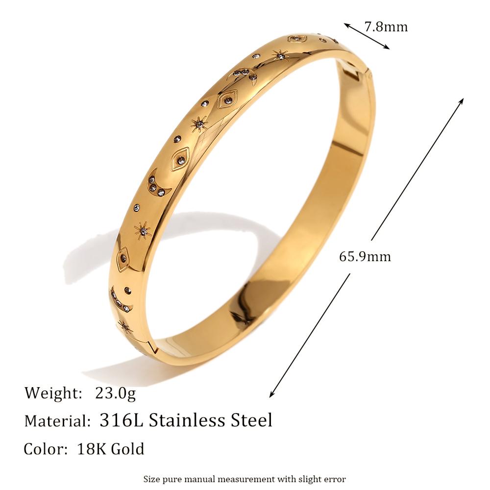 MamacitaSlay 316L Stainless Steel Star Moon Open Bracelet Bracelet 18K Gold Plated Waterproof Jewelry Women's Unique Bracelet