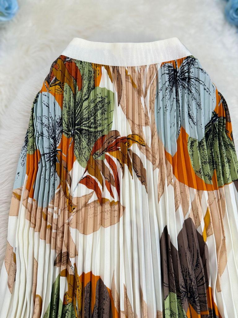 European & South African High-Waisted 3D Printed A-line Midi Skirt for Women