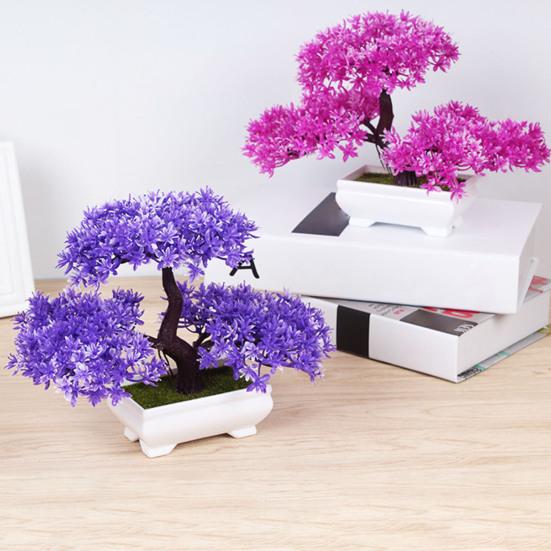 Artificial Plant Realistic Plants Potted Looking Eye-catching Plastic Simulation Bonsai Decor for Home